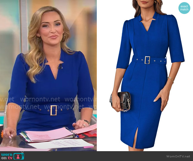 Grace Karin Sheath Dress with Belt in Royal Blue worn by Kelly O'Grady on CBS Mornings