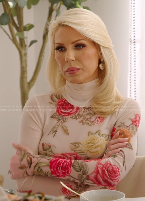 Gretchen’s floral mesh top on The Real Housewives of Orange County