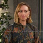 Gwen’s black floral tie neck top on Days of our Lives