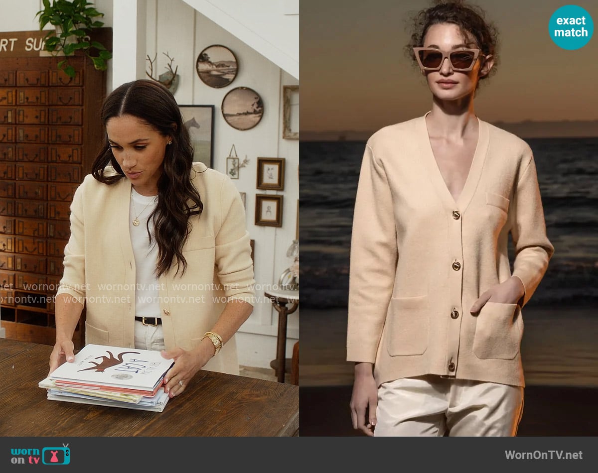 Heidi Merrick Finny Cardigan in Ivory worn by Meghan Markle on With Love Meghan