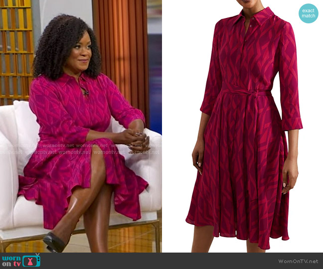 Hobbs Lainey Dress in Pink Multi worn by Ericka Sóuter on Good Morning America