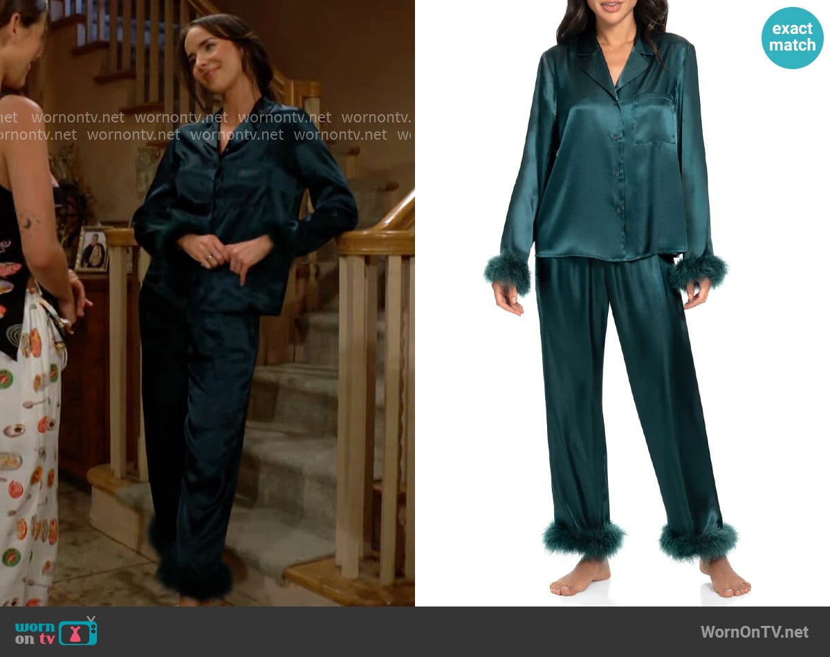 In Bloom by Jonquil Rory Feather Trim Satin Pajamas worn by Ivy Forrester (Ashleigh Brewer) on The Bold and the Beautiful