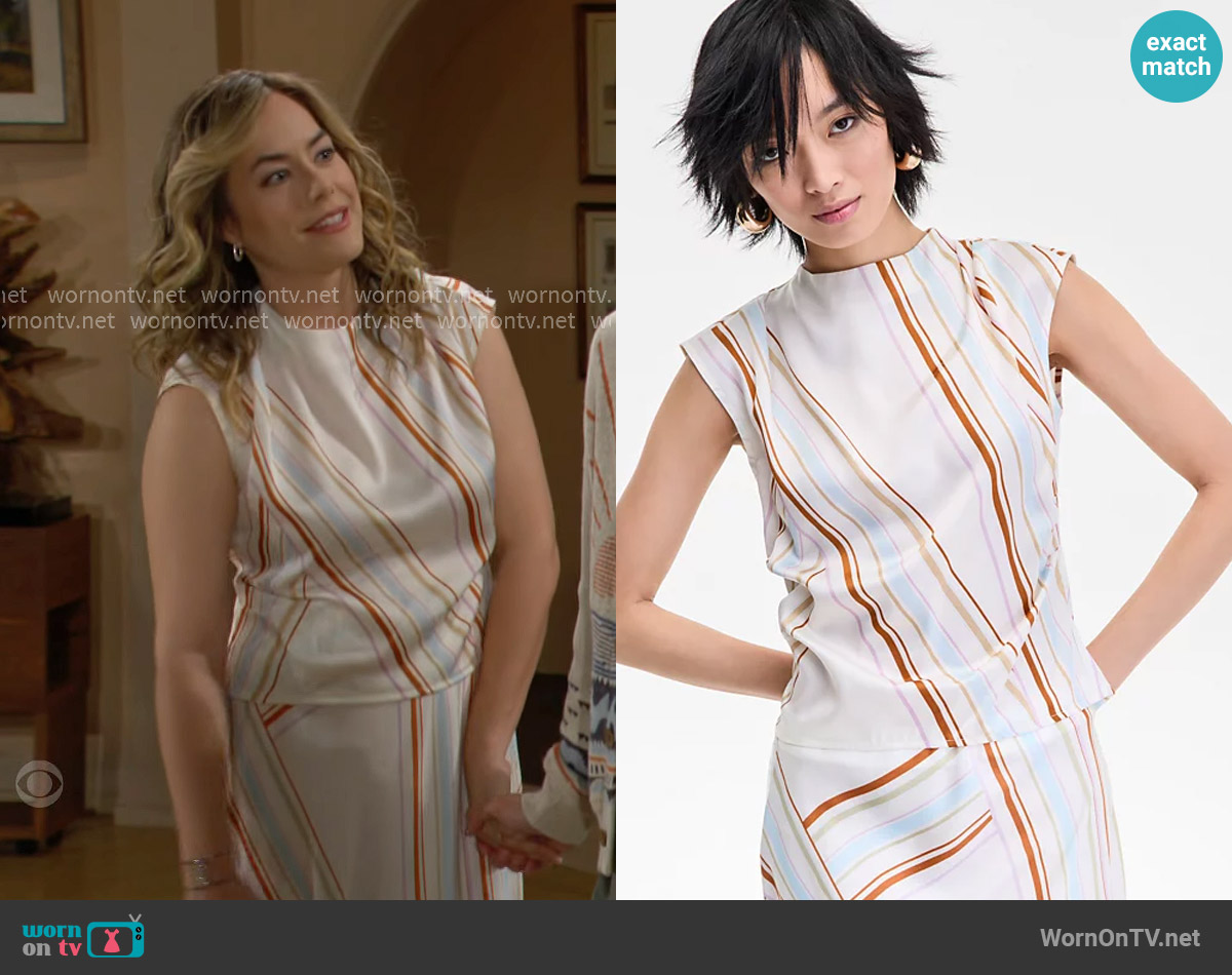 INC International Concepts Striped Cap-Sleeve Top worn by Hope Logan (Annika Noelle) on The Bold and the Beautiful
