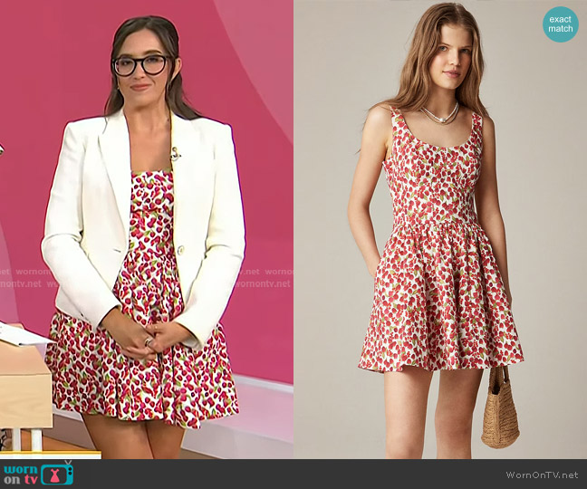 J. Crew Fit-and-Flare Mini Dress in raspberry print worn by Savannah Sellers on Today