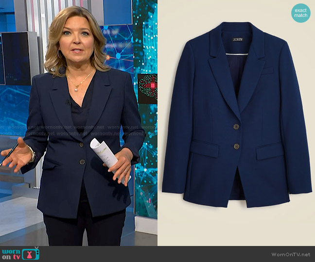 J. Crew Madelyn blazer in four-season stretch Navy worn by Christine Romans on NBC News Daily