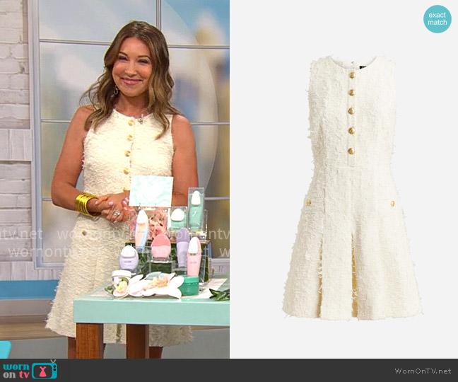 J. Crew Pleated mini dress in textured tweed worn by Courtney Cason on CBS Mornings
