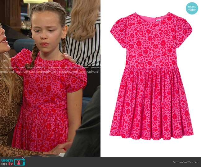 Jacadi Paris Liberty Fabric Gathered Waist Dress in Pink and Red worn by Rachel Black (Alice Halsey) on Days of our Lives