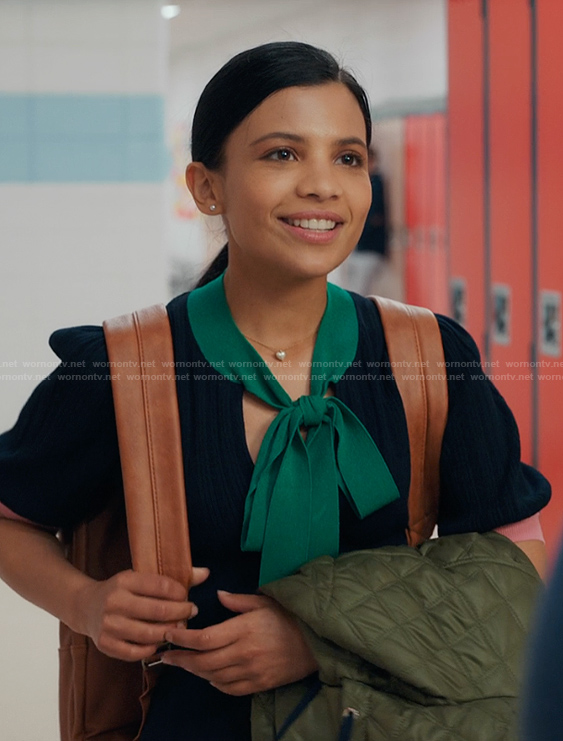 Jackie’s contrast tie neck sweater on My Life with the Walter Boys