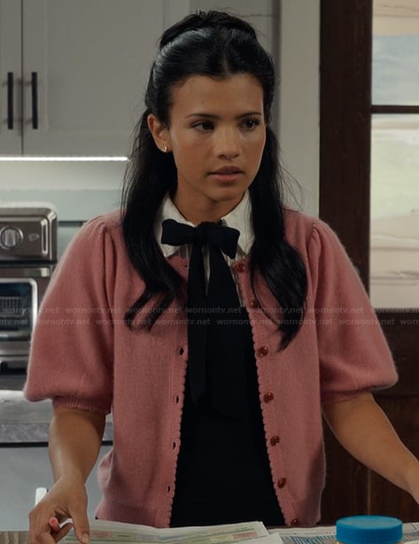 Jackie’s pink cardigan on My Life with the Walter Boys