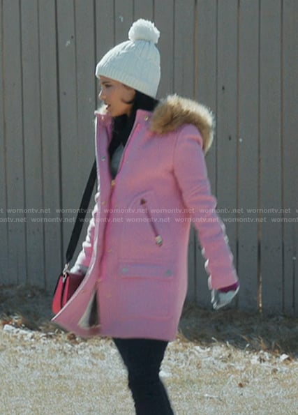 Jackie’s pink shearling collar coat on My Life with the Walter Boys