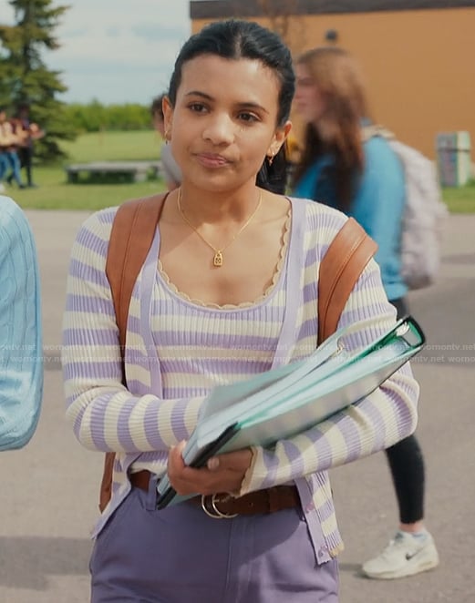 Jackie’s purple striped tank and cardigan on My Life with the Walter Boys