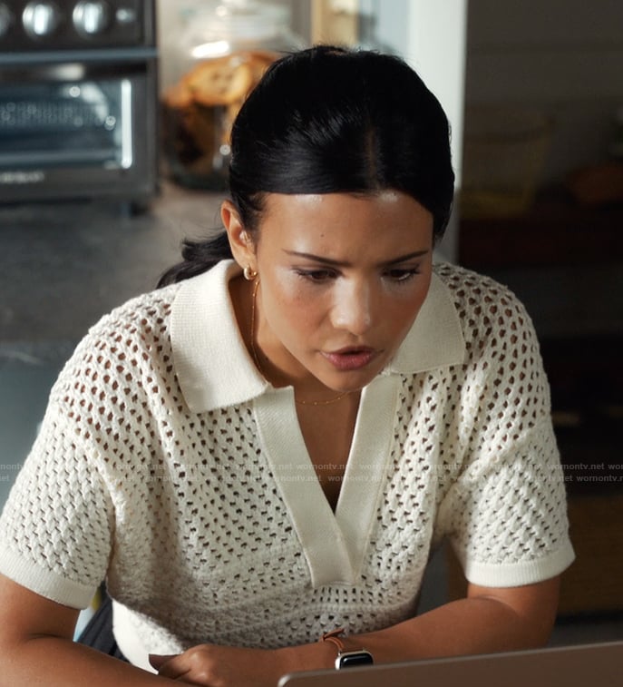 Jackie’s white crochet knit polo on My Life with the Walter Boys