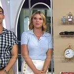 Jenna’s blue textured polo and white flare pants on Today