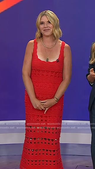 Jenna’s red crochet knit dress on Today