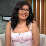 Jenny Han’s pink tweed dress on CBS Mornings