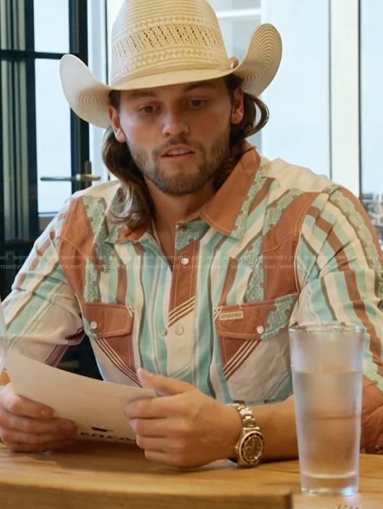 Jesse’s striped western shirt on The McBee Dynasty Real American Cowboys