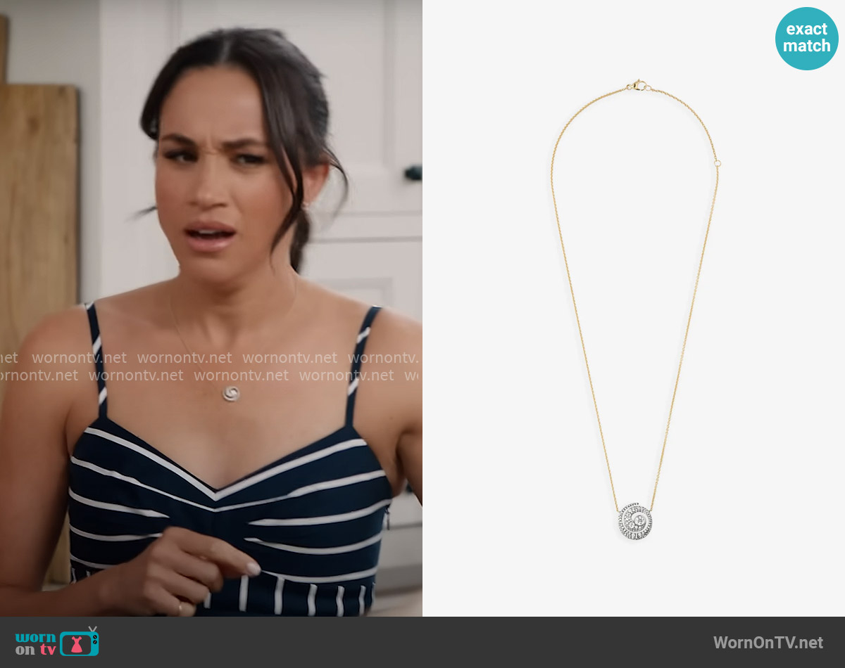 Jessica McCormack Tattoo Diamond & Blackened Gold Pendant worn by Meghan Markle on With Love Meghan