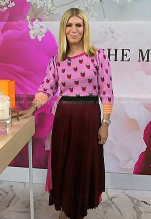 Jill’s pink strawberry sweater and pleated skirt on Today