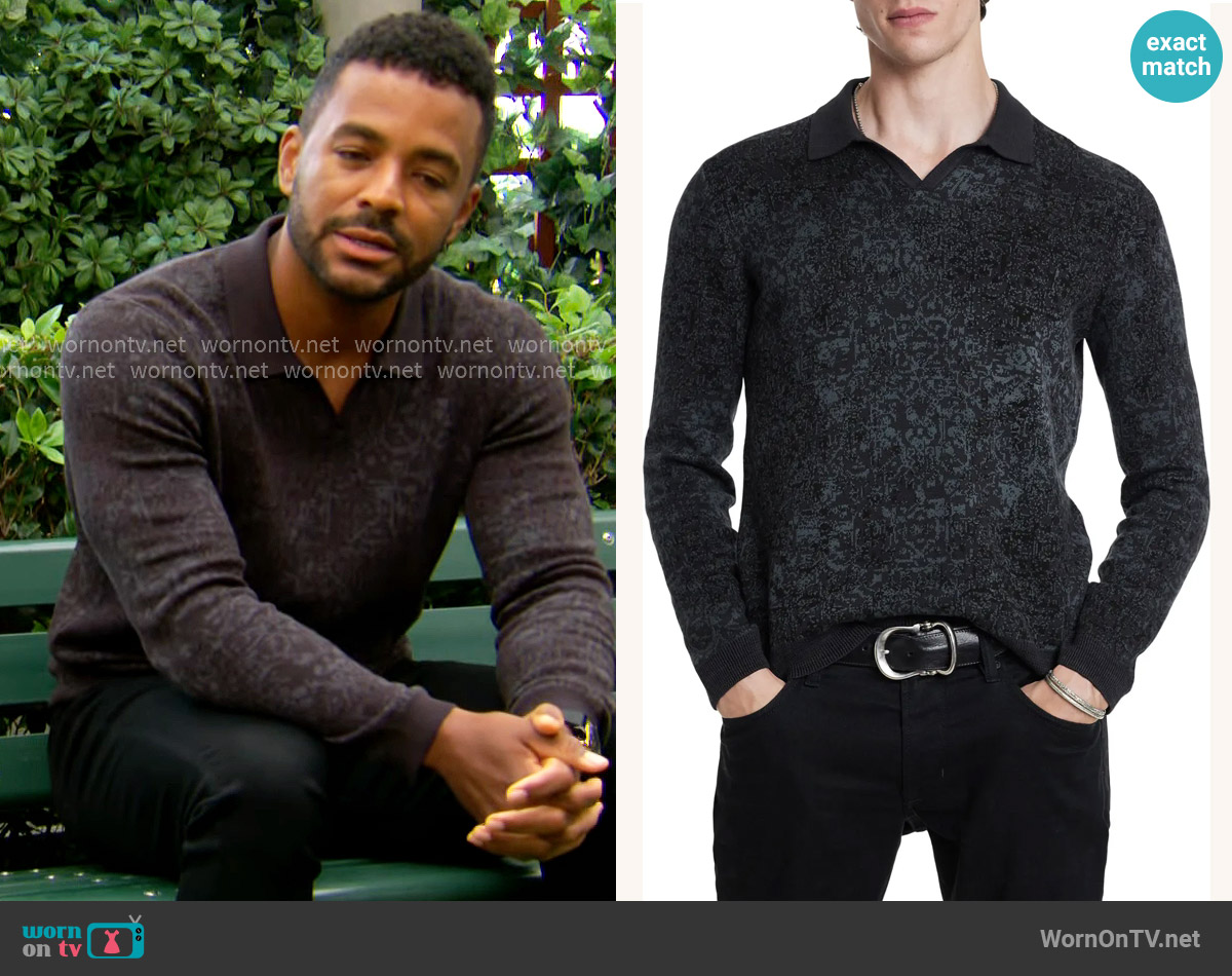 John Varvatos Oliver Polo in Black worn by Nate Hastings (Sean Dominic) on The Young and the Restless