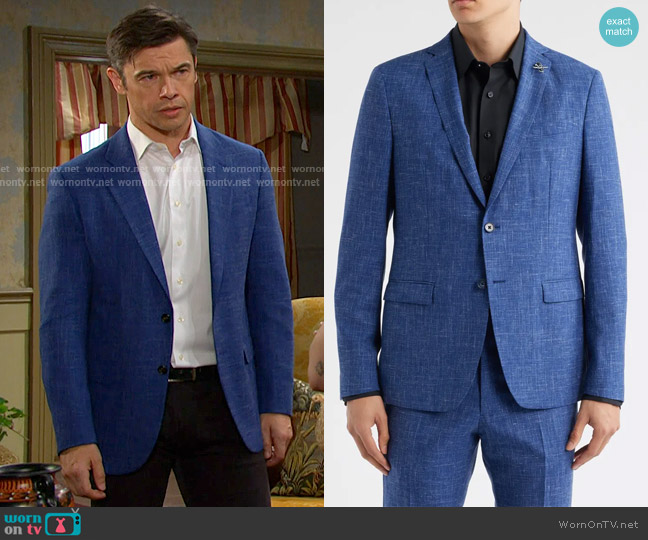John Varvatos Varick Slim Fit Wool & Linen Blend Blazer in Blue Slub worn by Xander Kiriakis (Paul Telfer) on Days of our Lives
