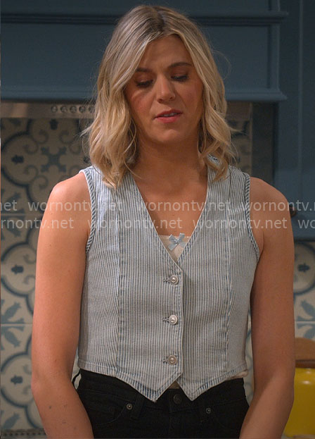 Josie’s striped denim vest on Leanne