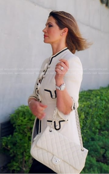Julia’s white conrast trim jacket on The Real Housewives of Miami