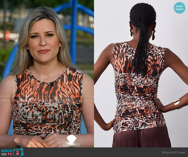 Karen Millen Leopard Print Mesh Ruched Jersey Top worn by Erin McLaughlin on Today