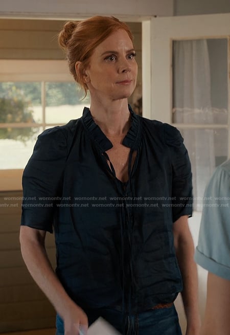 Katherine’s navy tie neck top on My Life with the Walter Boys