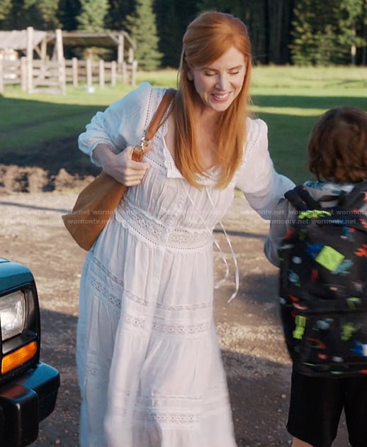 Katherine’s white embroidered maxi dress on My Life with the Walter Boys