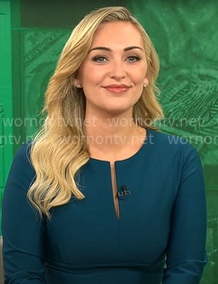 Kelly O’Grady’s teal split-neck dress on CBS Mornings