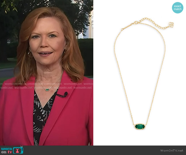 Kendra Scott Elisa Birthstone Crystal Necklace in Emerald Cat's Eye worn by Kelly O’Donnell on Today