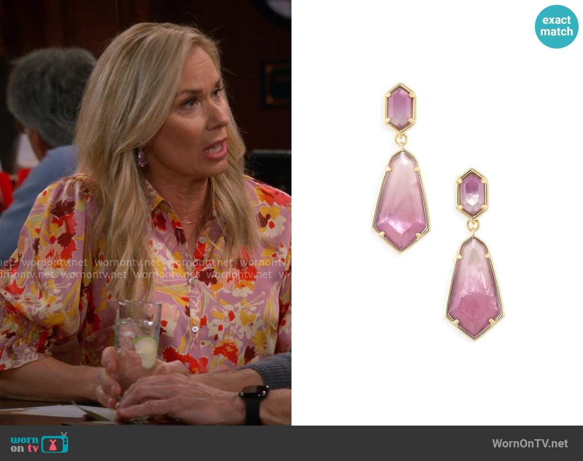 Kendra Scott Hallie Earrings in Purple Watercolor worn by Leanne Murphy (Leanne Morgan) on Leanne