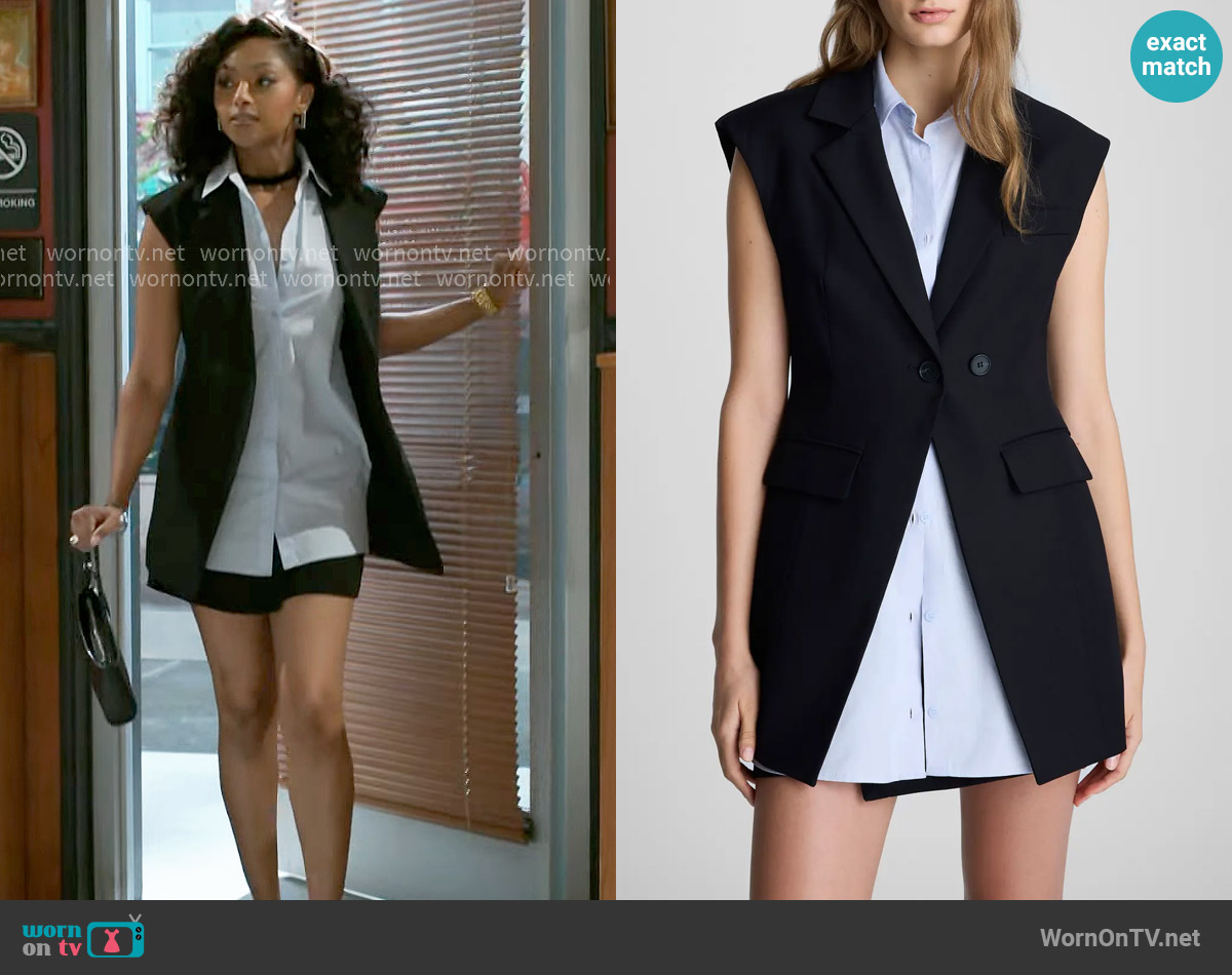 Kenneth Cole Layered Vest with Detachable Shirt Inset in Black / Pale Sky worn by Kat Richardson (Colby Muhammad) on Beyond the Gates