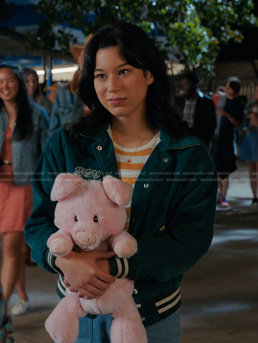 Kiley’s green patch varsity jacket on My Life with the Walter Boys