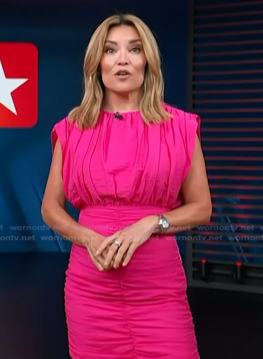Kit’s pink ruched mini dress on Access Hollywood