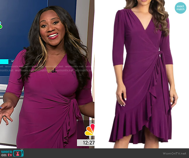 Kiyonna Whimsy Midi Wrap Dress in Magenta worn by Kay Angrum on NBC News Daily