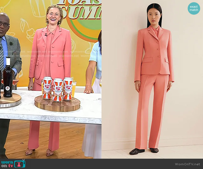 Lafayette 148 New York Wool-Silk Crepe Three-Button Academy Blazer in Altrosa Pink worn by Laura Vitale on Today