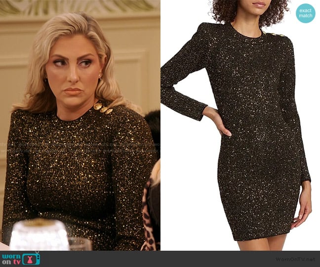 L'Agence Cherry Sequin Knit Long-Sleeve Minidress worn by Gina Kirschenheiter on The Real Housewives of Orange County