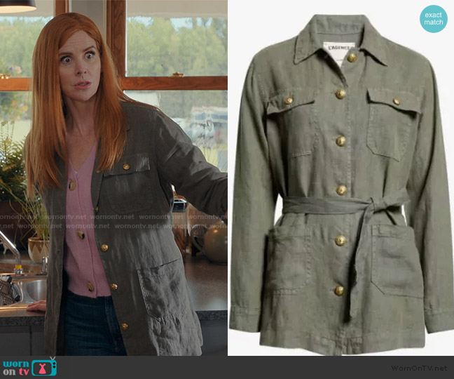 L'Agence Jamila Linen Utility Jacket In Beetle worn by Katherine Walter (Sarah Rafferty) on My Life with the Walter Boys