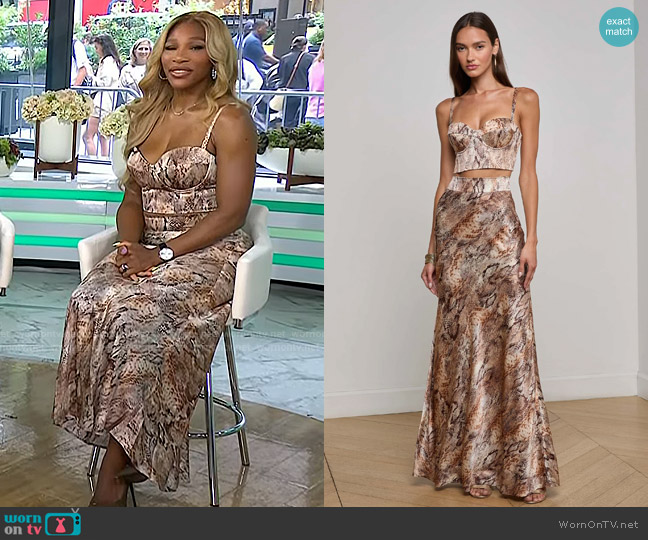 L'Agence Sonya Silk Bustier in Tan Multi Western Snake worn by Serena Williams on Today