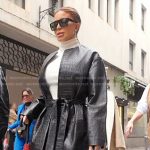 Larsa’s black croc leather coat on The Real Housewives of Miami