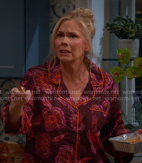 Leanne’s burgundy floral pajamas on Leanne