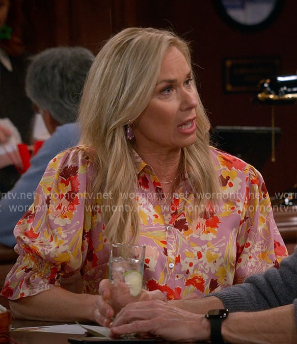 Leanne’s floral button down blouse on Leanne