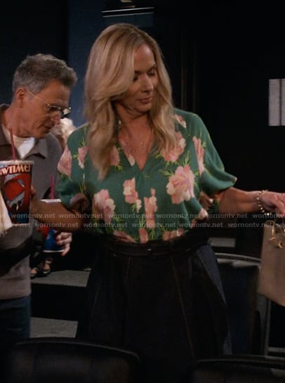 Leanne’s green floral print top on Leanne