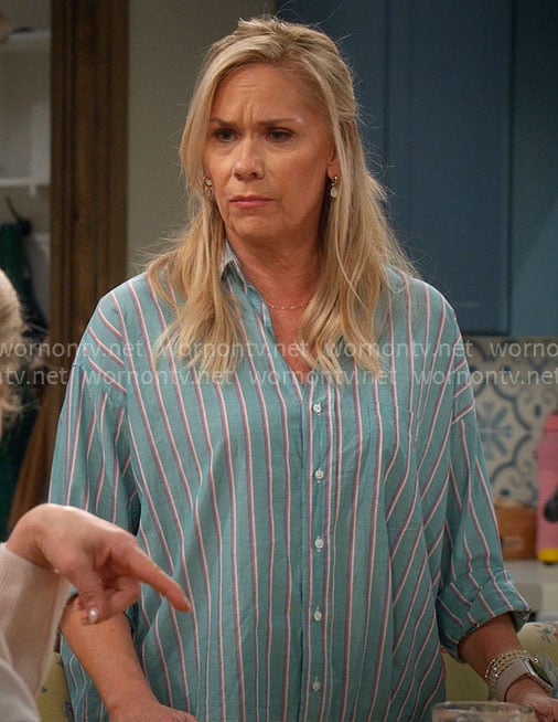 Leanne’s green striped tunic shirt on Leanne