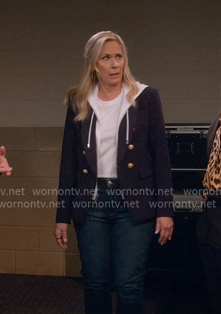 Leanne’s navy hoodie blazer on Leanne