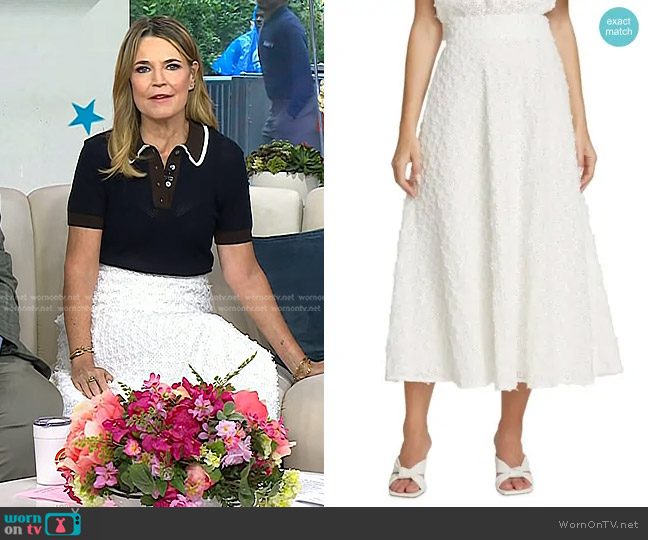 Lela Rose Embroidered Eyelet Midi-Skirt worn by Savannah Guthrie on Today