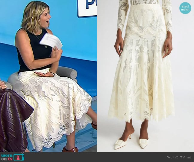 Lela Rose Floral Lace A-Line Skirt in Cream worn by Jenna Bush Hager on Today