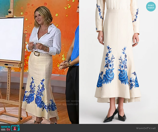 Lela Rose Floral Thread Embroidery Trumpet Skirt in Ivory worn by Jenna Bush Hager on Today