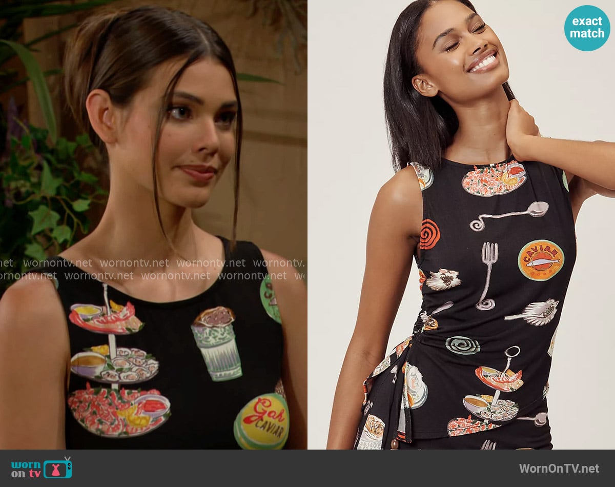 Lisa Says Gah Erin Asymmetric Tank Top in Black Caviar Dreams worn by Electra Forrester (Laneya Grace) on The Bold and the Beautiful